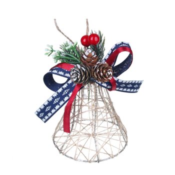 Елочное украшение Колокольчик с шишками и ленточкой 7х12см цвет коричневый