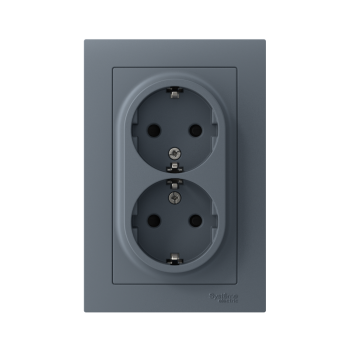 Розетка силовая двойная встраиваемая Schneider Electric AtlasDesign с заземлением, цвет грифель, арт. ATN000726