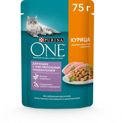 Корм консервированный для кошек Purina One курица и морковь в соусе 75г