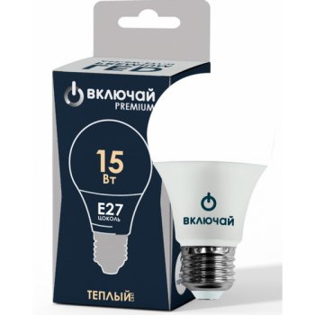 Лампа светодиодная Включай PREMIUM E27 15Вт 3000К теплый белый груша (А)
