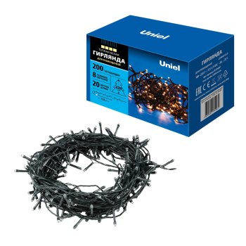 Гирлянда для дома нить 20м белый теплый 200 LED ламп зеленый провод