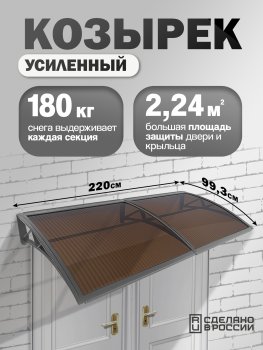 Козырек (навес) защитный двойной усиленный поликарбонат серый каркас