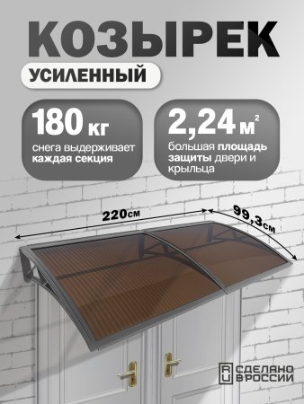 Козырек (навес) защитный двойной усиленный поликарбонат серый каркас