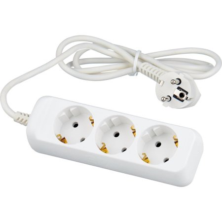 Удлинитель бытовой ЭРА 3 розетки без выключателя с заземлением 5 м 16А белый IP20