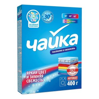 Стиральный порошок Чайка Яркий цвет и зимняя свежесть для стиральных машин 0,4 кг для цветного белья