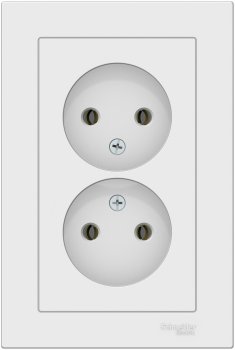 Розетка силовая двойная встраиваемая Schneider Electric AtlasDesign без заземления, цвет белый, арт. ATN000120