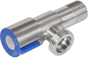 Кран угловой угловой RVC 1/2"х3/4" синий вентиль резьбовой нержавеющая сталь