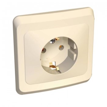 Розетка силовая одноместная встраиваемая Schneider Electric Этюд с заземлением, цвет кремовый, арт. PC16-003K