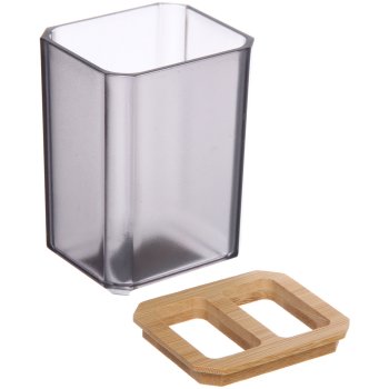 Подставка для зубных щеток с разделителем Квадро пластик/бамбук цвет серый