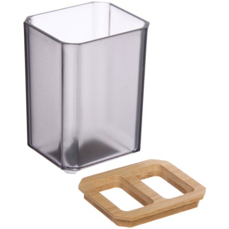 Подставка для зубных щеток с разделителем Квадро пластик/бамбук цвет серый