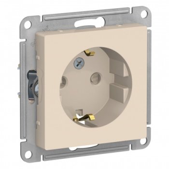 Розетка силовая одноместная встраиваемая Schneider Electric AtlasDesign с заземлением, цвет бежeвый, арт. ATN000245