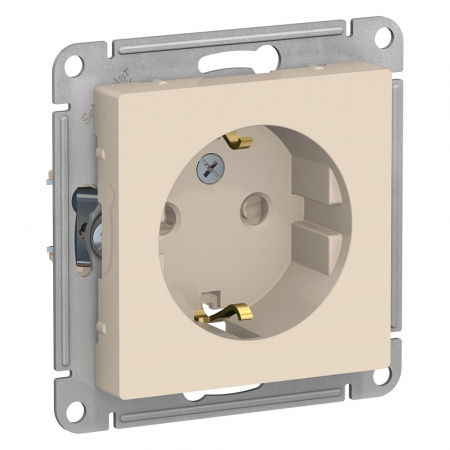 Розетка силовая одноместная встраиваемая Schneider Electric AtlasDesign с заземлением, цвет бежeвый, арт. ATN000245