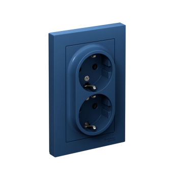 Розетка силовая двойная встраиваемая Schneider Electric AtlasDesign с заземлением, цвет аквамарин, арт. ATN001124