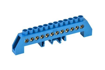 Шина нулевая IEK с комб. DIN-изолятором типа "Стойка" (синий) ШНИ-8х12-КС 12 отверстий 125А