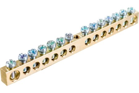 Шина нулевая IEK без изолятора (крепеж по центру) 6х9 14/1 14 отверстий 100А арт.YNN10-14-100