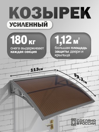 Козырек (навес) защитный одинарный усиленный поликарбонат серый каркас