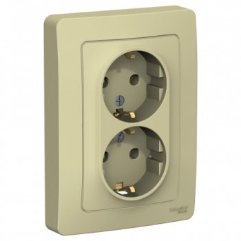 Розетка силовая двойная встраиваемая Schneider Electric Blanca с заземлением, цвет бежeвый, арт. BLNRS001027