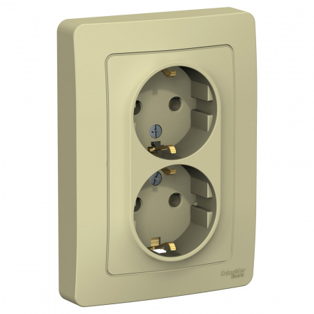 Розетка силовая двойная встраиваемая Schneider Electric Blanca с заземлением, цвет бежeвый, арт. BLNRS001027