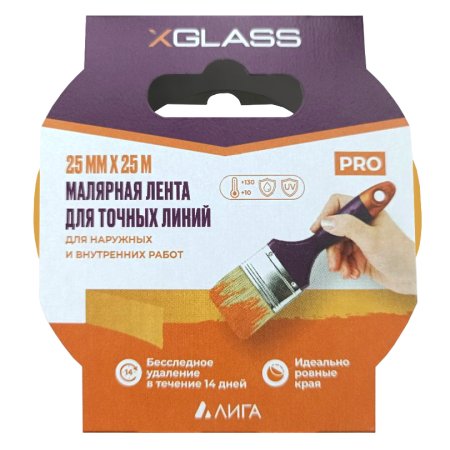Лента малярная XGLASS 25 мм х 25м желтый