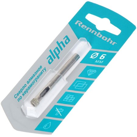 Сверло по керамограниту RENNBOHR 676206 6 мм 52 мм 1 шт Сверло по керамограниту RENNBOHR 676206 6 мм 52 мм 1 шт