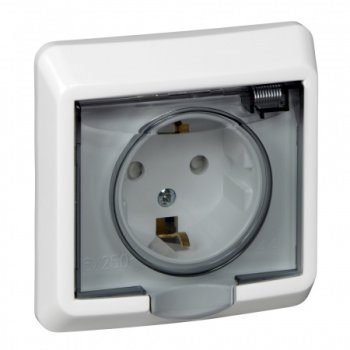 Розетка силовая одноместная встраиваемая Schneider Electric Этюд IP44 с заземлением, цвет белый, арт. PC16-044B