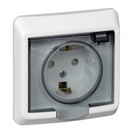 Розетка силовая одноместная встраиваемая Schneider Electric Этюд IP44 с заземлением, цвет белый, арт. PC16-044B