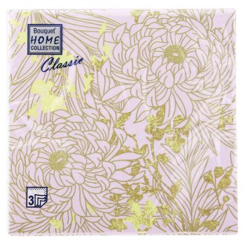 Салфетки бумажные Home Collection Classic Золотые цветы на сиреневом 33х33см 20шт