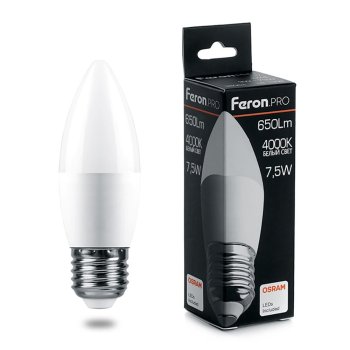 Лампа светодиодная Feron Pro E27 7,5Вт 4000К нейтральный белый свеча (С)