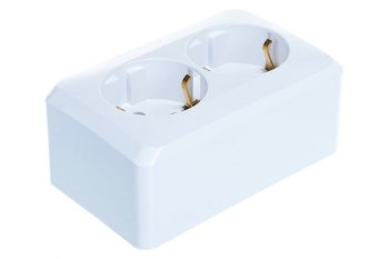 Розетка силовая двойная накладная Schneider Electric Этюд с заземлением, цвет белый, арт. PA16-008B