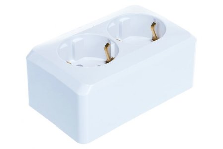 Розетка силовая двойная накладная Schneider Electric Этюд с заземлением, цвет белый, арт. PA16-008B