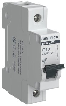 Автоматический выключатель IEK GENERICA 1P 10А хар-ка C 4,5кА арт.MVA21-1-010-C-G