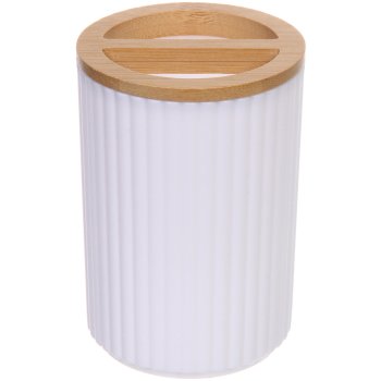 Стакан для зубных щеток с разделителем Франко пластик/бамбук цвет белый