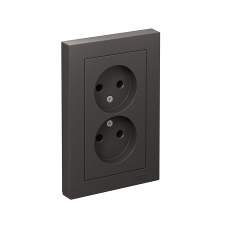 Розетка силовая двойная встраиваемая Schneider Electric AtlasDesign без заземления, цвет базальт, арт. ATN001420