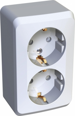 Розетка силовая двойная накладная Schneider Electric Этюд с заземлением, цвет белый, арт. PA16-008B