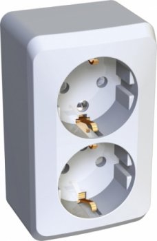 Розетка силовая двойная накладная Schneider Electric Этюд с заземлением, цвет белый, арт. PA16-008B