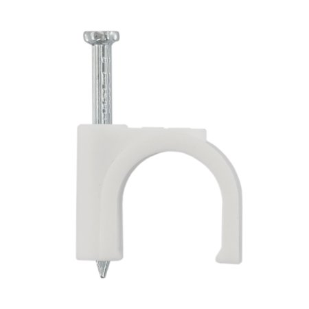 Скоба для кабеля IEK круглая  8мм пластик белый 100шт.