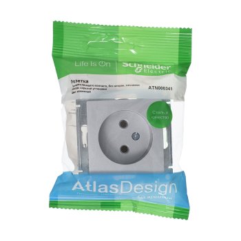 Розетка силовая одноместная встраиваемая Schneider Electric AtlasDesign без заземления, цвет алюминий, арт. ATN000341