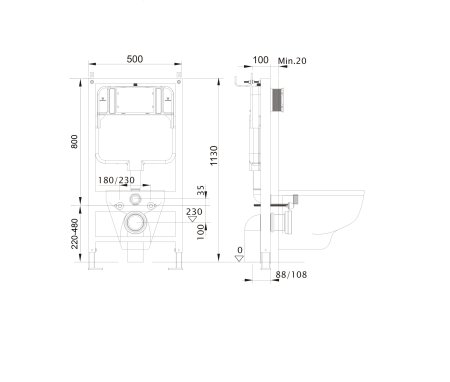 Инсталляция AQUATEK Standart для подвесных унитазов ширина 500 мм
