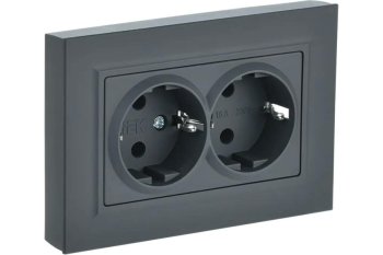 Розетка силовая двойная встраиваемая IEK Brite с заземлением, цвет графит, арт. BR-R21-16-K53-F