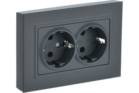 Розетка силовая двойная встраиваемая IEK Brite с заземлением, цвет графит, арт. BR-R21-16-K53-F