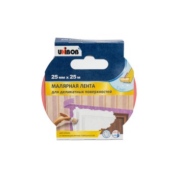 Лента малярная UNIBOB 25 мм х 25м для деликатных поверхностей розовый