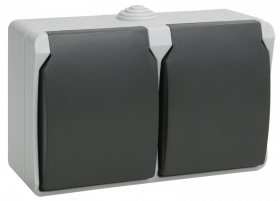 Розетка силовая двойная накладная IEK FORS IP54 с заземлением, цвет черно/серая, арт. РСб22-3-ФСр