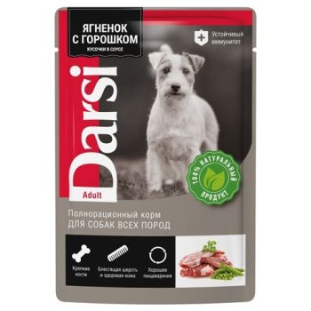 Корм консервированный для собак Darsi ягненок с зеленым горошком в соусе 85г