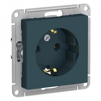 Розетка силовая одноместная встраиваемая Schneider Electric AtlasDesign с заземлением, цвет изумруд, арт. ATN000843