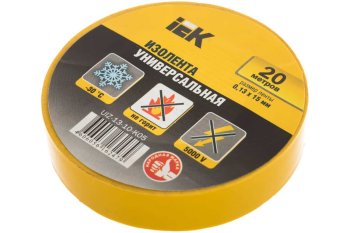 Изолента ПВХ IEK 15мм*20м жёлтая, до 5000В Изолента ПВХ IEK 15мм*20м жёлтая, до 5000В