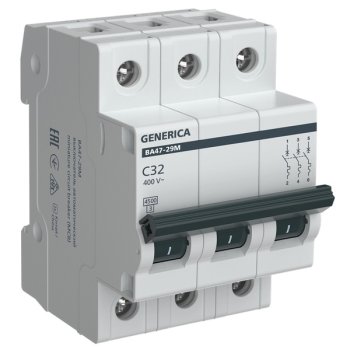 Автоматический выключатель IEK GENERICA 3P 32А хар-ка C 4,5кА арт.MVA21-3-032-C-G