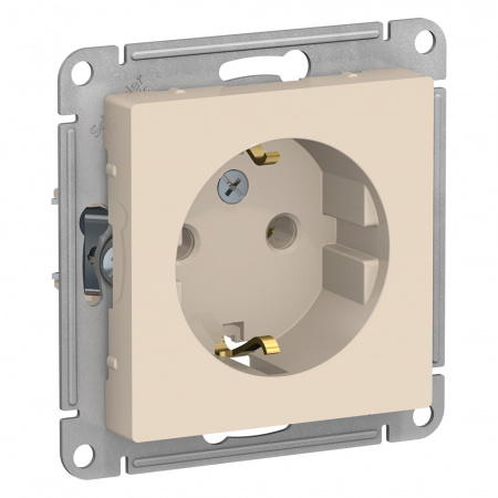 Розетка силовая одноместная встраиваемая Schneider Electric AtlasDesign с заземлением, цвет бежeвый, арт. ATN000243