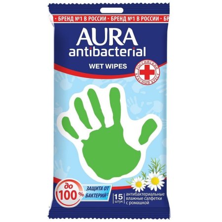 Салфетки влажные Aura Derma Protect антибактериальные  15 шт