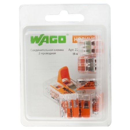 Клемма быстрозажимная с рычажком WAGO 221-412-R6 0,25-4 мм2 2-проводная без пасты уп.6шт.