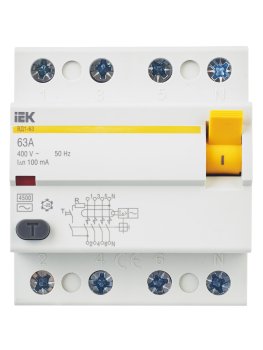 Выключатель дифференциальный (УЗО) IEK 4P 63A 100мА арт.MDV10-4-063-100